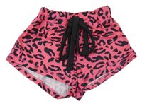 Neónově ružovo-čierne kraťasy s leopardím vzorom a mašlou
