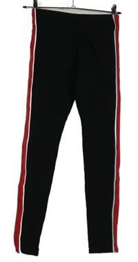Dámské černé legíny s červenými pruhy H&M