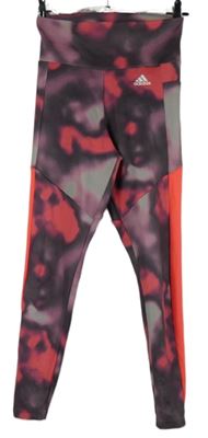 Dámské šedo-růžové vzorované sportovní funkční legíny Adidas 