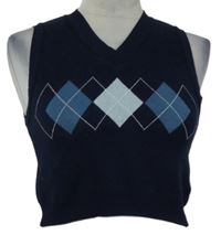 Dámská tmavomodrá károvaná svetrová crop vesta Subdued vel. 32