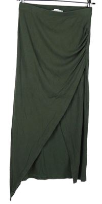 Dámska khaki rebrovaná midi sukňa Amisu