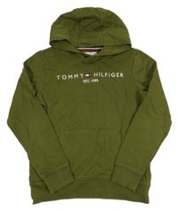 Khaki mikina s logem a kapucí Tommy Hilfiger 