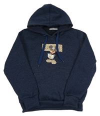 Tmavomodro-černá melírovaná mikina s Mickey Mousem a kapucí 