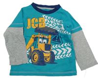 Azurovo-šedé triko s bagrem JCB