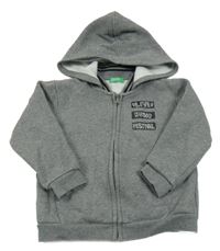 Sivá prepínaci mikina s potlačou a kapucňou Benetton