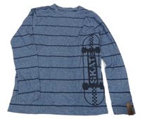 Tmavomodré melírované pruhované tričko so skateboardom Yigga