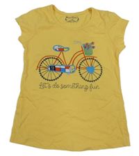 Žlté tričko s bicyklom a nápisom