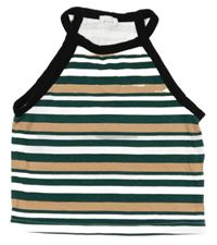 Zeleno-čierno-farebný pruhovaný crop top Pimkie