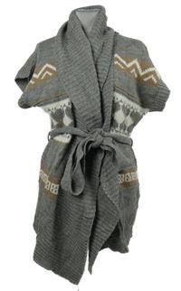 Dámský šedý svetrový pléd so vzorom a opaskom Romeo & Juliet