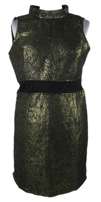 Nové - Dámské černo-zlaté pouzdrové minišaty so šifónovým pasom Sweewe