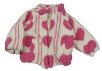 Bílo - ružová huňatá podšitá bunda so srdiečkami