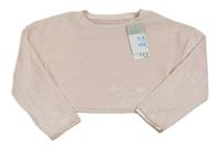 Nové - Svetloružová plyšová crop mikina s hviezdami Primark