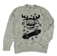 Sivo-biely melírovaný sveter so sobom