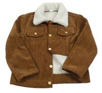 Hnedá manšestová zateplená bunda s beránkem Shein