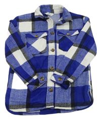 Safírovo-bielo-čierna kockovaná vlnená košeľová bunda H&M