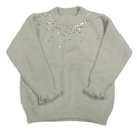 Bílý chlupatý svetr s flitry C&A