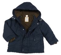 Tmavomodrá šušťáková zimná bunda s kapucňou PUSBLU