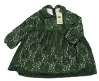 Nové - Tmavozelené krajkové šaty s límečkem 