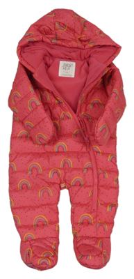 Ružová šušťáková zimná kombinéza s duhami a kapucňou F&F