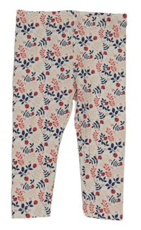 Bielo-tmavomodro-červené kvetované legíny s lienkami Lupilu