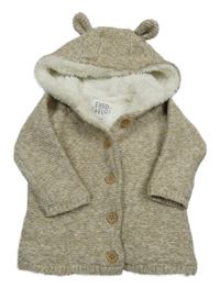 Béžový melírovaný propínací zateplený svetr s kapucí F&F