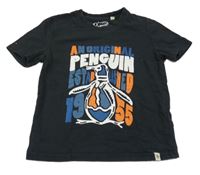 Černé tričko s nápisy a tučňákem Penguin