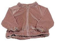 Růžová sametová propínací mikina Benetton