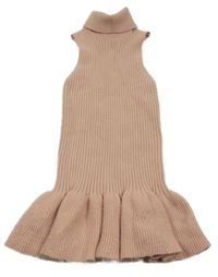 Pudrová rebrovaná pletená šatová tunika s rolákom SHEIN