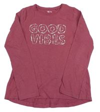 Tmavoružové tričko s nápisem z korálků Tu