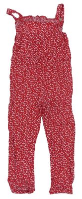 Červeno-biely kvetovaný nohavicový overal Primark