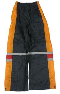 Tmavošedo-oranžové šušťákové nepromokavé nohavice s pruhmi