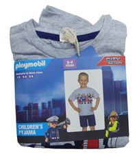 Sivo-modré kraťasové pyžama s potiskem Playmobil