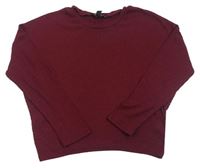 Vínový rebrovaný oversize sveter New Look