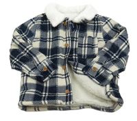 Tmavomodro-biela kockovaná menšestrová zateplená košeľová bunda Tu