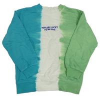 Modro-bielo-zelená mikina s nápisom H&M