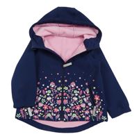 Tmavomodrá softshellová parka s kytičkami a kapucí 