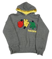 Šedá melírovaná mikina s rukami a kapucí 