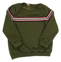 Khaki károvaná mikina s pruhmi