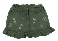 Khaki rifľová sukňa s kvietkami C&A