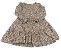 Khaki bavlnené šaty s kvietkami a volánikmi Topolino