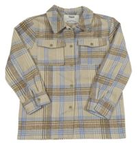 Béžovo-hnedo-svetlomodrá kockovaná flaušová košeľová bunda Yigga