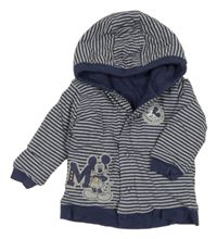 Tmavomodro-šedý pruhovaný bavlněný zateplený kabátek s Mickeym George