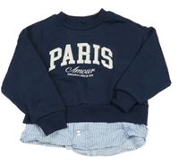 Tmavomodro-pruhovaná mikina so všitou halenkou