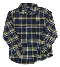 Tmavomodro-bílo-žlutá kostkovaná flanelová košile Primark