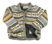 Sivo-bielo-okrový vzorovaný podšitý prepínaci sveter Lupilu