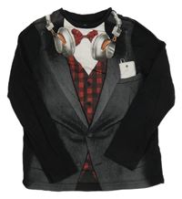 Čierne tričko s tištěnou vestou a motýlkom C&A