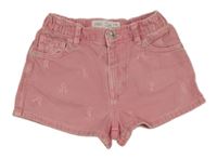 Světlerůžové riflové kraťasy s květy Zara