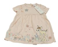 Nové - Broskvovo-biele pruhované bavlnené šaty s Bambim a všitým body Disney