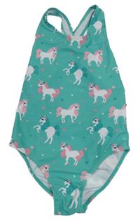 Zelené jednodílné plavky s jednorožci Topolino