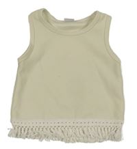 Smotanový vzorovaný crop top s strapcemi